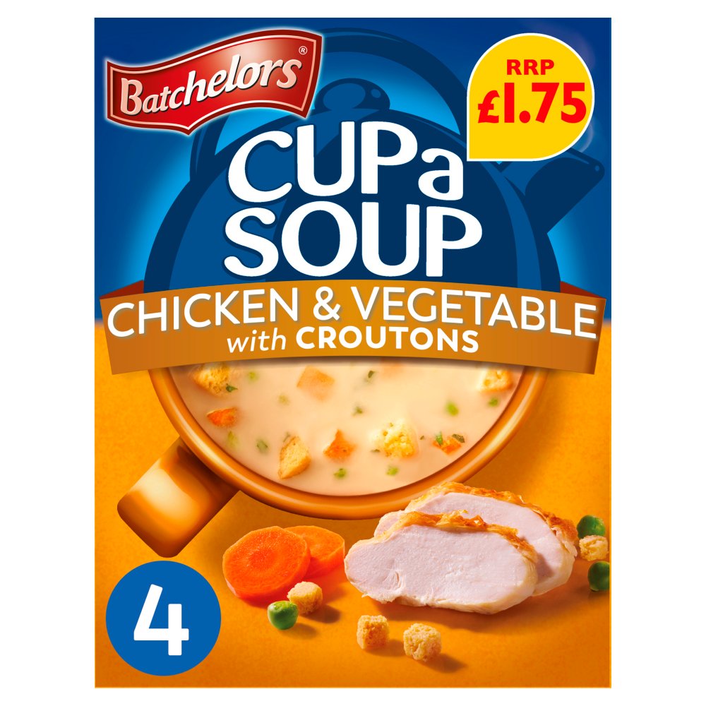 Batchelors Cup a Soup Chicken & Vegetable with Croutons 4 Instant Soup Sachets 110g ( Pack of  9)