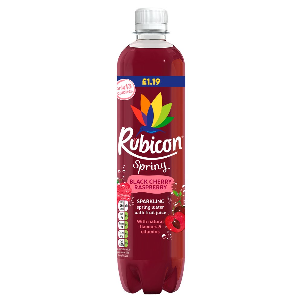 Rubicon Spring Black Cherry Raspberry Sparkling Spring Water with Fruit Juice 500ml (Pack of 12)