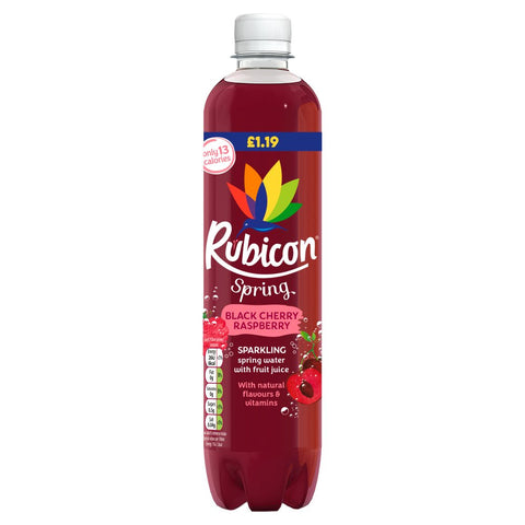 Rubicon Spring Black Cherry Raspberry Sparkling Spring Water with Fruit Juice 500ml (Pack of 12)