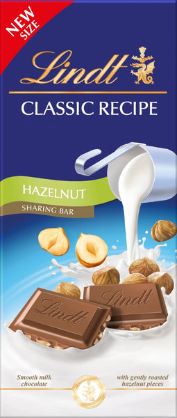 LINDT Classic Recipe Sharing Bar - Hazelnut 190g (Pack of 12)