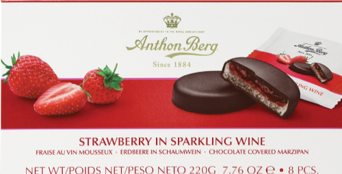 ANTHON BERG Strawberry in Sparkling Wine Marzipan Chocs 220g (Pack of 12)