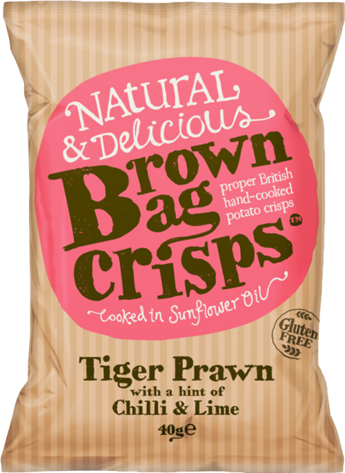 BROWN BAG CRISPS Tiger Prawn with hint of Chilli & Lime 40g (Pack of 20)