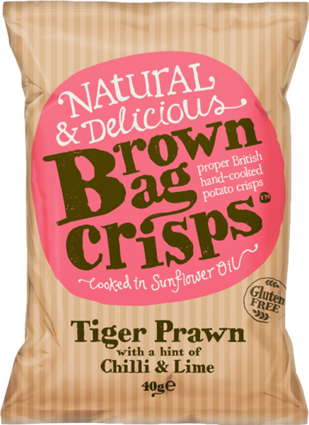 BROWN BAG CRISPS Tiger Prawn with hint of Chilli & Lime 40g (Pack of 20)