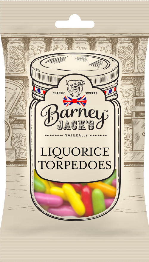 BARNEY JACK'S Liquorice Torpedoes 145g (Pack of 12)