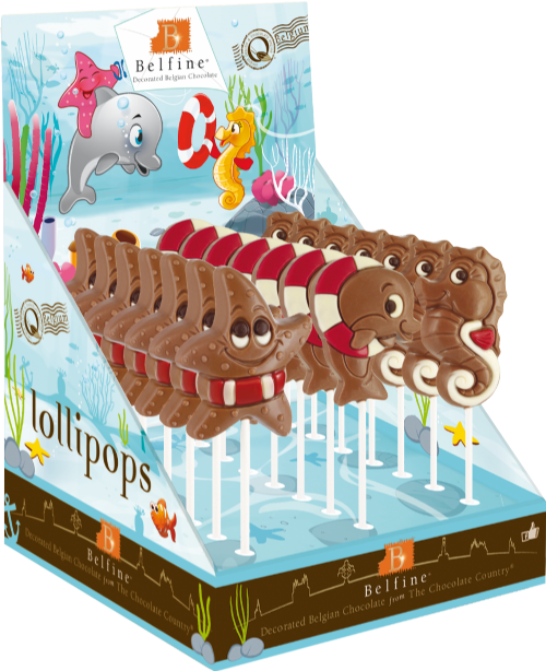 BELFINE Belgian Choc Sea Life Lolly (Assorted Designs) 30g (Pack of 24)