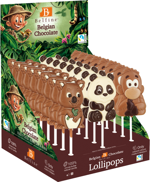 BELFINE Belgian Choc Safari Lolly (Assorted Designs) 35g (Pack of 24)