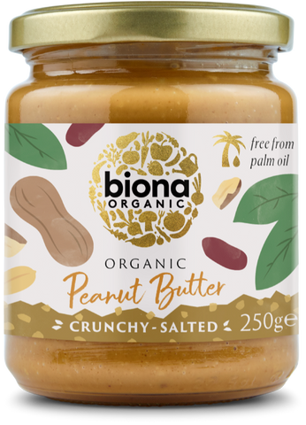 BIONA Organic Peanut Butter - Crunchy / Salted 250g (Pack of 6)