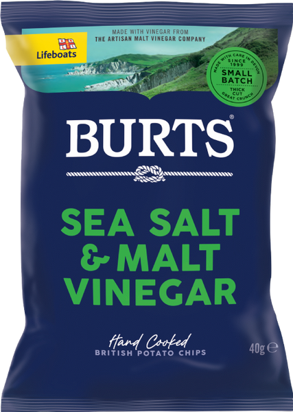 BURTS Potato Chips - Sea Salt & Malt Vinegar 40g (Pack of 20)