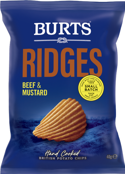 BURTS Potato Chips Ridges - Beef & Mustard 40g (Pack of 20)