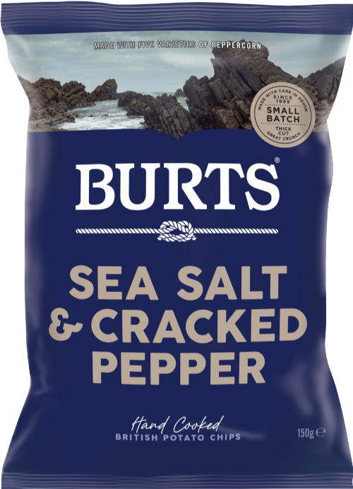 BURTS Potato Chips - Sea Salt & Cracked Pepper 150g (Pack of 10)