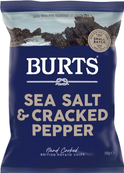 BURTS Potato Chips - Sea Salt & Cracked Pepper 150g (Pack of 10)