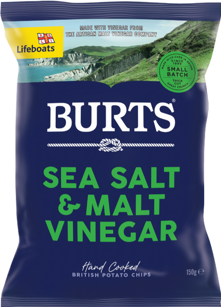 BURTS Potato Chips - Sea Salt & Malt Vinegar 150g (Pack of 10)