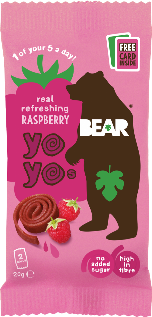 BEAR Yoyos Pure Fruit - Raspberry 20g (Pack of 18)