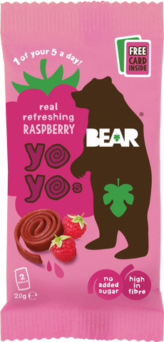 BEAR Yoyos Pure Fruit - Raspberry 20g (Pack of 18)