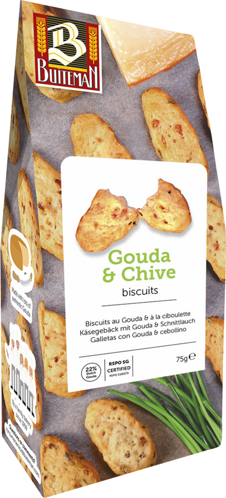 BUITEMAN Gouda & Chive Biscuits 75g (Pack of 8)