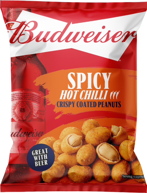 BUDWEISER Spicy Hot Chilli Crispy Coated Peanuts 150g (Pack of 7)