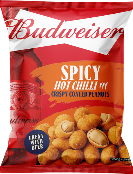 BUDWEISER Spicy Hot Chilli Crispy Coated Peanuts 150g (Pack of 7)