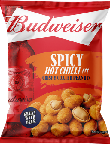 BUDWEISER Spicy Hot Chilli Crispy Coated Peanuts 150g (Pack of 7)