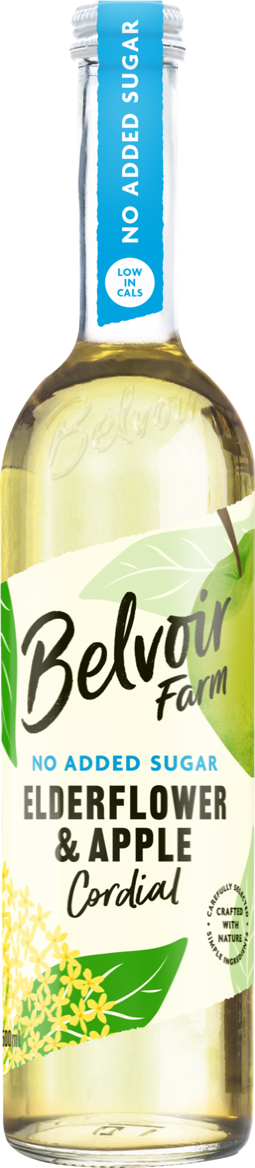 BELVOIR No Added Sugar Elderflower & Apple Cordial 50cl (Pack of 6)