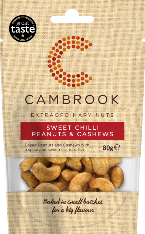 CAMBROOK Sweet Chilli Peanuts & Cashews 80g (Pack of 9)