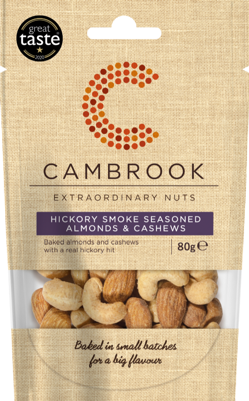 CAMBROOK Hickory Smoke Seasoned Almonds & Cashews 80g (Pack of 9)