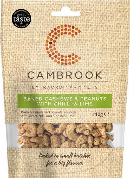 CAMBROOK Baked Cashews & Peanuts with Chilli & Lime 140g (Pack of 10)