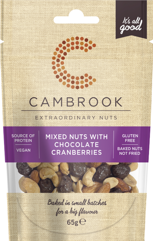 CAMBROOK Mixed Nuts with Chocolate Cranberries 65g (Pack of 12)