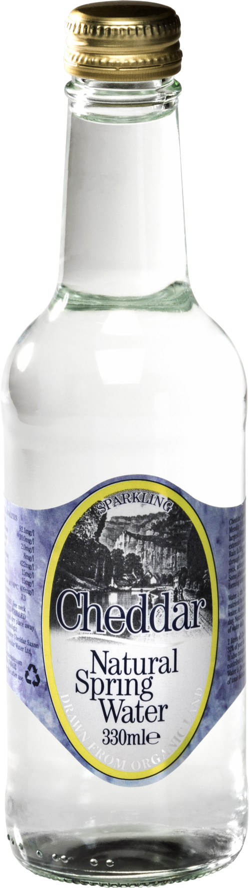 CHEDDAR Natural Spring Water - Sparkling Glass Bottle 330ml (Pack of 24)