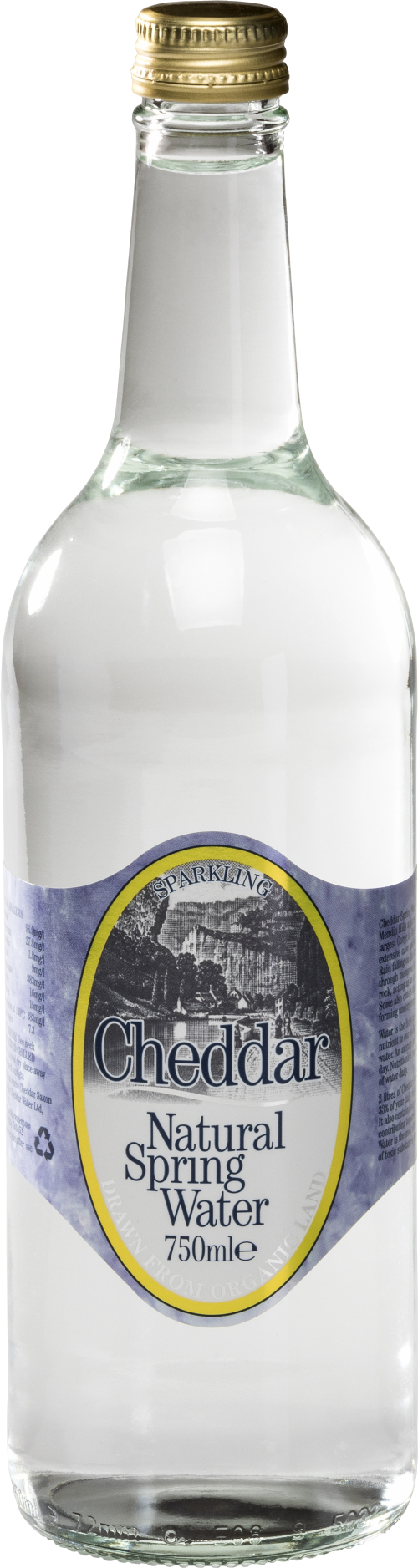 CHEDDAR Natural Spring Water - Sparkling Glass Bottle 750ml (Pack of 12)