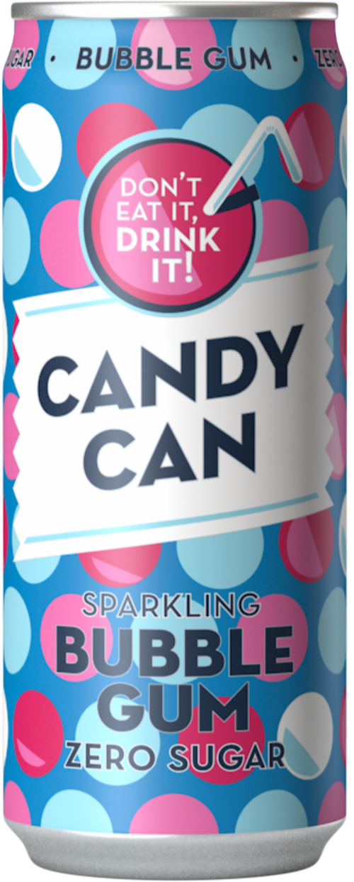 CANDY CAN Sparkling Bubble Gum Drink 330ml (Pack of 12)