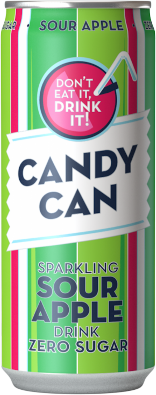 CANDY CAN Sparkling Sour Apple Drink 330ml (Pack of 12)