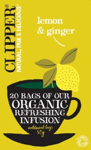 CLIPPER Organic Infusion Lemon & Ginger 20 Tea Bags (Pack of 6)