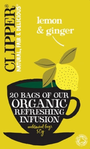 CLIPPER Organic Infusion Lemon & Ginger 20 Tea Bags (Pack of 6)