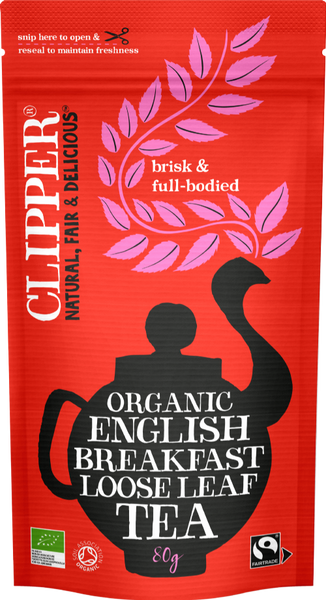 CLIPPER Organic English Breakfast Loose Leaf Tea - Pouch 80g (Pack of 6)