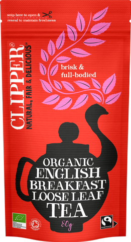 CLIPPER Organic English Breakfast Loose Leaf Tea - Pouch 80g (Pack of 6)