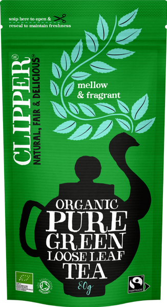 CLIPPER Organic Pure Green Loose Leaf Tea - Pouch 80g (Pack of 6)