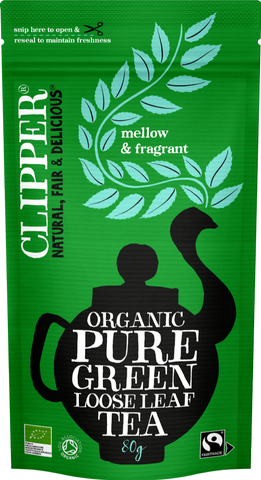 CLIPPER Organic Pure Green Loose Leaf Tea - Pouch 80g (Pack of 6)