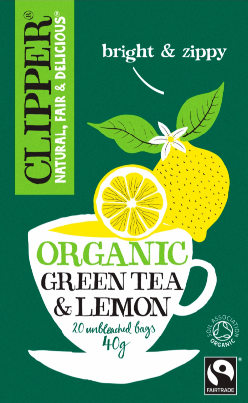 CLIPPER Organic Fairtrade Green Tea & Lemon Teabags 20's (Pack of 6)