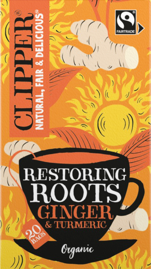 CLIPPER Restoring Roots - Ginger & Turmeric 20 Tea Bags 20s (Pack of 4)