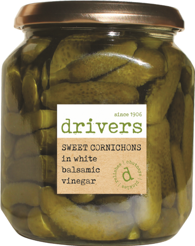 DRIVER'S Sweet Cornichons in White Balsamic Vinegar 550g (Pack of 6)