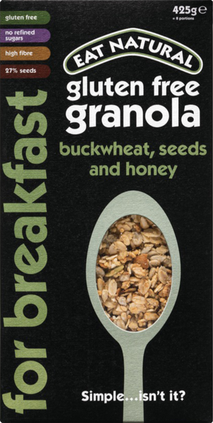 EAT NATURAL Gluten Free Granola - Buckwheat/Seeds/Honey 425g (Pack of 5)