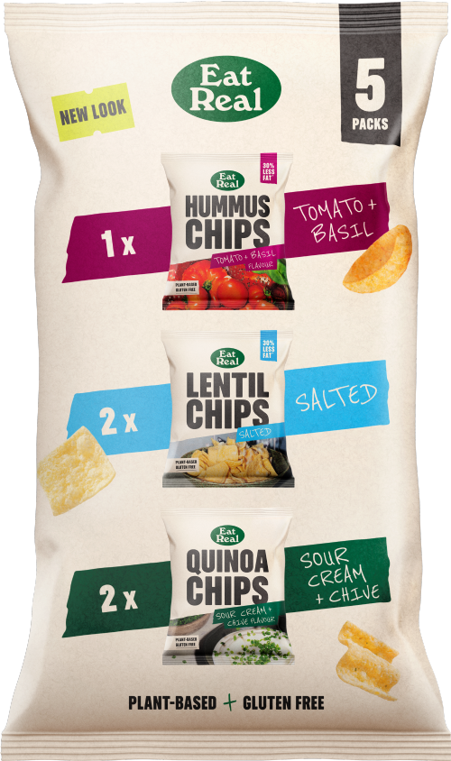 EAT REAL Multipack Hummus, Lentil & Quinoa Chips 98g (Pack of 8)