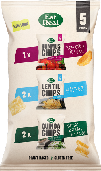 EAT REAL Multipack Hummus, Lentil & Quinoa Chips 98g (Pack of 8)