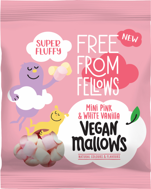 FREE FROM FELLOWS Mini Pink/White Vanilla Vegan Mallows 105g (Pack of 10)