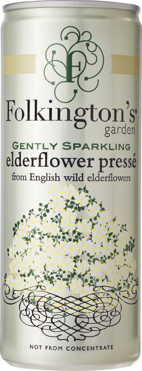 FOLKINGTON'S Gently Sparkling Elderflower Presse Can 250ml (Pack of 12)