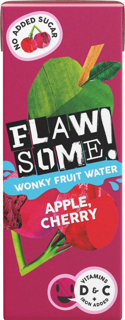 FLAWSOME! Apple & Sour Cherry Wonky Fruit Water 200ml (Pack of 27)