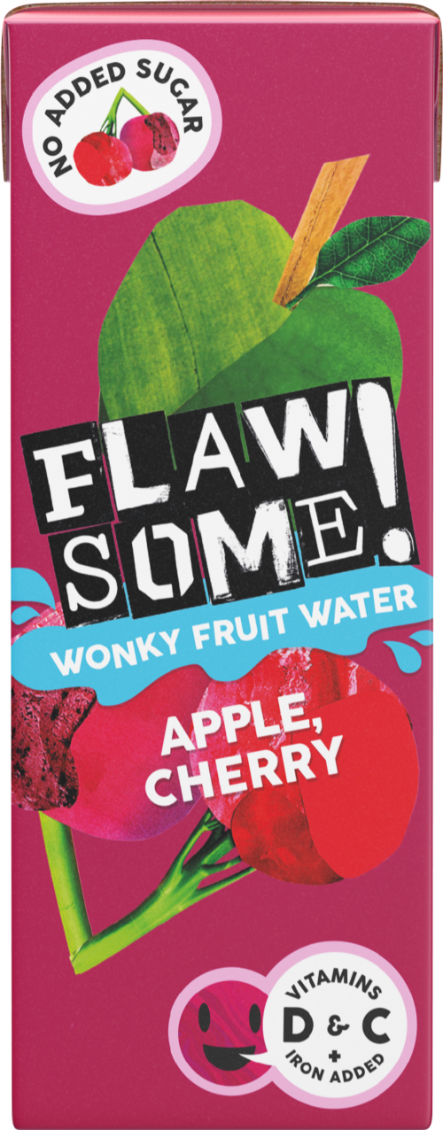 FLAWSOME! Apple & Sour Cherry Wonky Fruit Water 200ml (Pack of 27)