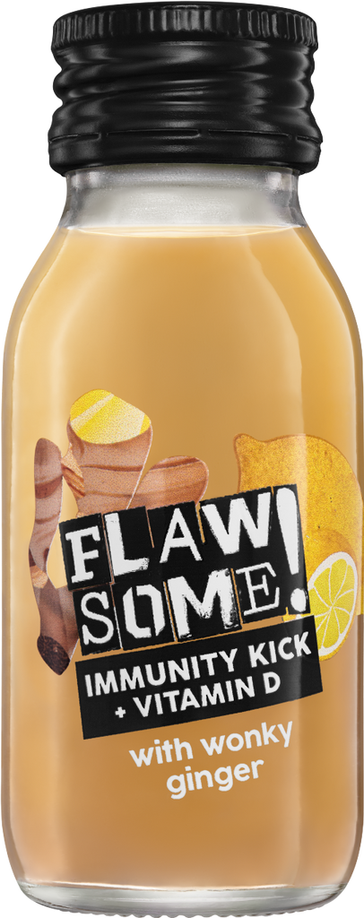 FLAWSOME Immunity Kick + Vitamin D Shot / Wonky Ginger 60ml (Pack of 12)