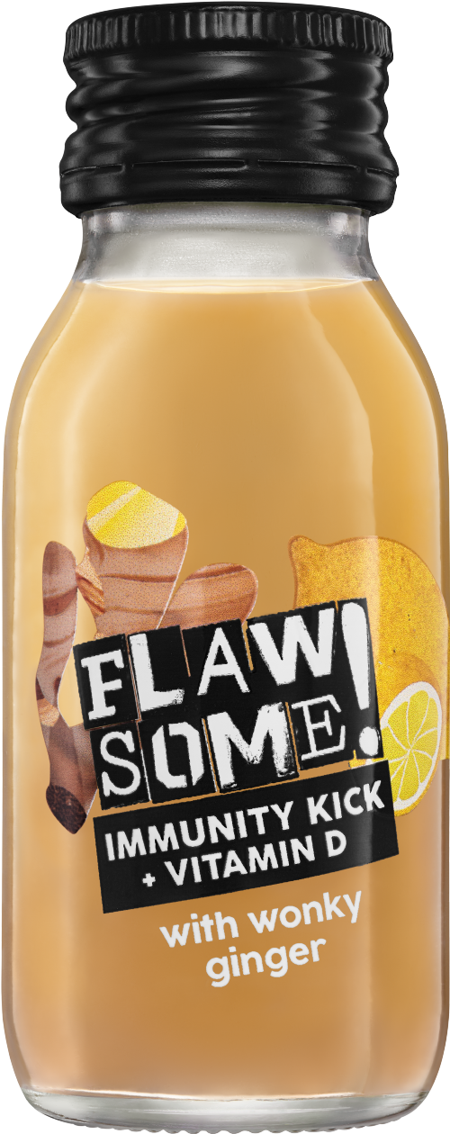 FLAWSOME Immunity Kick + Vitamin D Shot / Wonky Ginger 60ml (Pack of 12)