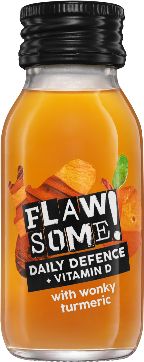 FLAWSOME Daily Defence +Vitamin D Shot / Wonky Turmeric 60ml (Pack of 12)